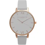 Olivia Burton moteri&scaron;kas laikrodis OB15BD61, 38 mm nerūdijančio plieno korpusas, baltas gėlėtas ciferblatas, pilka odinė apyrankė