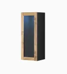 Sieninė vitrina cama meble VIGO 90 su stiklu, 90&times;35&times;32 cm, juoda/wotano ąžuolas