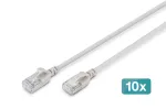 DIGITUS CAT 6A F-FTP plonas jungiamasis laidas, 0,3 m, pilkas, 10 vnt., 10Gbps, 500MHz, LSZH