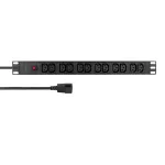 LogiLink 19 colių 1U stovo PDU 12x IEC C13 lizdų 10A su apsauga nuo perkrovos
