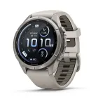 Garmin Fenix 9 Pro &ndash; inReach, 43mm titaninis su Fog Grey/Dark Sandstone silikoniniu dirželiu