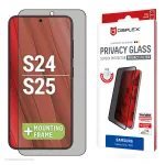 Displex privatumo ekrano apsauginis stiklas (10H) Samsung Galaxy S24/S25 su Eco tvirtinimo rėmeliu, privatumo filtras