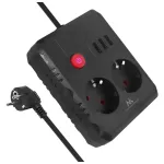Maitinimo blokas MACLEAN MCE387 B &mdash; 2 ki&scaron;tukiniai lizdai, 3&times;USB A, 110&ndash;240V, 1,5 m laidas, max 2500W