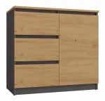 Komoda Topeshop 1D3S ANT/ART BA KPL &mdash; antracitas ir ąžuolas, 3 stalčiai, medžio drožlių plok&scaron;tės rėmas