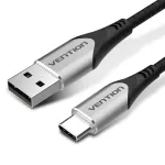 Vention USB 2.0 A (vyri&scaron;kas) į C (vyri&scaron;kas) medvilninis pintas laidas, 3A, 2 m, pilkas, aliuminio lydinio jungtys