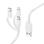 Hama 3-in-1 kelių įrenginių įkrovimo laidas, USB-A &ndash; Micro-USB, USB-C ir Lightning, 1,0 m, baltas