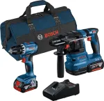 Bosch Professional kombinuotas įrankių rinkinys GSR 18V-45 + GBH 18V-22, 2x 4,0 Ah, mėlynas