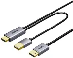 UNITEK HDMI į DisplayPort 4K kabelis su USB-A maitinimu, 1,8 m, juodas