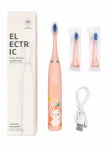 iLike Kids Rechargeable Sonic Electric Toothbrush, USB Charging, 3 Brush Heads (1+2 Replacement Heads), Soft Bristles, Waterproof, Bunny Design, Pink
