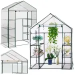 LEAN Mini Balkoninis &Scaron;iltnamis su 4 Metalinėmis Lentynomis ir PVC Plėvele 195 x 143 x 73 cm