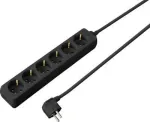 SYGONIX SY-4890992 elektros skirstytuvas, 6 Schuko lizdai, be jungiklio, juodas, 1,5 m laidas