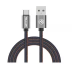 USB duomenų kabelis Tellur USB į Type-C 1 m Denim, pintas 1 m kabelis įkrovimui ir duomenų perdavimui