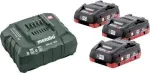 Baterijų ir įkroviklio rinkinys Metabo BASIC SET 3 X LIHD 4.0 AH