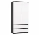 Spinta MALWA SS-90, 90&times;180&times;50 cm, antracitinis rėmas, balti varstomi durys, 2 stalčiai, laminatas 16 mm