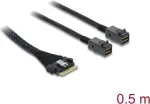 DELOCK PCIe 4.0 plonas SAS kabelis SFF-8654 8i į 2&times; Mini SAS HD SFF-8643, 0,5 m