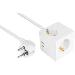 Kabelmeister SW01-W030 lizdų blokas kubo formos, 3x Schuko, USB-C (20 W, PD 3.0) + USB-A (18 W), 3 m kabelis, baltas