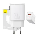 Sieninis įkroviklis Baseus Compact 1x USB-A + 1x USB-C 3A, kompakti&scaron;kas kelioninis adapteris