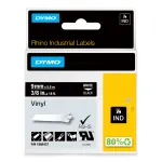 DYMO Rhino pramoninės vinilinės etiketės | 9 mm x 5,5 m | Baltas spausdinimas ant juodo | Lipnios | Skirtos LabelManager ir Rhino etikečių spausdintuvams