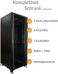 IT-BUDGET 19-Inch tinklo spinta SRK - Pilnas komplektas - 42U - Plotis 800 mm, Gylis 800 mm - Stiklinės/plieninės durelės - 4 aktyvūs ventiliatoriai - PDU - Lentynos - Surinkta - Juoda (99ITB19SRK4288GSM)
