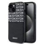 DKNY PU Leather Repeat Pattern Card Pocket Case, skirta iPhone 14, juoda