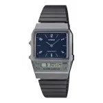 CASIO AQ-800EB-2AEF Unisex analoginis-skaitmeninis laikrodis, 32 mm, mėlynas ciferblatas, sidabrinis tinklelio dirželis