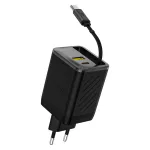 Dudao A67EU GaN 67W įkroviklis su integruotu i&scaron;traukiamu USB-C laidu, Power Delivery, Quick Charge &ndash; juodas