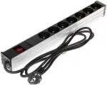 DELTA PD-7K/RACK 7-i&scaron;vadų Schuko maitinimo juosta 1U stelažinis montavimas 230V 10A 2300W 3m laidas juoda