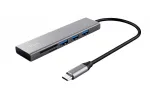 Trust Halyx USB 3.2 Gen 1 tipo C 3 prievadų USB &scaron;akotuvas su SD kortelių skaitytuvu, aliuminis
