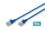 DIGITUS CAT 6A F-FTP plonas jungiamasis laidas, 0,3 m, mėlynas, 10 vnt. pakuotė, LSZH, 10 Gbps, RJ45