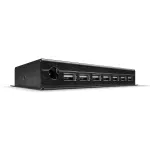 Lindy 42794 metalinis pramoninis USB 2.0 &scaron;akotuvas, 7 prievadai, 480 Mbit/s, tvirtinimo auselės, i&scaron;orinis maitintuvas, juodas