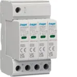 Hager SPB420 2 tipo vir&scaron;įtampių ribotuvas 3P+N 275V AC 40kA DIN bėgiui