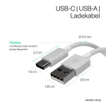 Flexline USB įkrovimo ir sinchronizavimo kabelis, USB-A į USB-C, 2.0, ABS, baltas, 0,5m (FL31-13040)