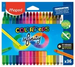 Maped COLOR'PEPS INFINITY trikampės spalvotos pie&scaron;tukai, 36 spalvų, be medienos 100% pigmento &scaron;erdis, tarnauja 10x ilgiau, ergonominis dėklas 861623