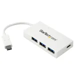 StarTech.com HB30C3A1CFBW 4 prievadų USB-C &scaron;akotuvas, 1x USB-C + 3x USB-A, USB 3.0 SuperSpeed 5Gbps, ne&scaron;iojamas, baltas