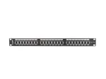 Patch panel 1U LANBERG PPS5-1024-B &mdash; 24 prievadų RJ-45 Cat5, metalinis, juodas, montavimui į stelažą