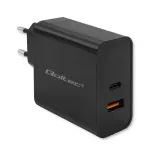 Qoltec 52381 Super Quick PD įkroviklis | 1xUSB-C | 1xUSB | 90W | 5-20V | 2.4-4.35A | Juodas
