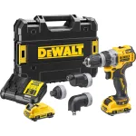 DeWALT DCD703L2T-QW 12 V XR akumuliatorinis gręžtuvas-suktuvas su keičiamomis galvutėmis, 2x 3,0 Ah Li-Ion, 4 galvutės, 1500 aps./min., 10 mm greitaveržis griebtuvas, 0,9 kg, geltonas/juodas
