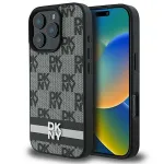 DKNY DKHCP16LPCPTSSK Kietas dėklas, skirtas Apple iPhone 16 Pro 6,3 colio, juodas languotas ra&scaron;tas ir spausdintos juostelės