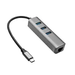 Akyga AK-AD-66 USB-C &scaron;akotuvas su 3x USB 3.0 ir Gigabit Ethernet, 15 cm, juodas