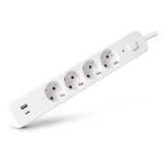 ENTAC Power Strip 4-Way su 1x USB-A ir 1x USB-C, 1,5 m, balta