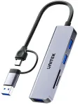 UNITEK 5-in-1 USB-C Hub su SD ir &bdquo;MicroSD&ldquo; kortelių skaitytuvu, 5 Gbps, kosminė pilka