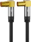 Goobay TV antenos kabelis 10 m, 4x ekranuotas, 135 dB, auksuoti kampuoti koaksialiniai jungtys, juodas 70475