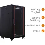 IT-BUDGET 19 inch tinklo spintelė SRK - 22U - 600x600 mm - stiklo/plieno durelės - surenkama - juoda 99ITB19SRK2266GSNM