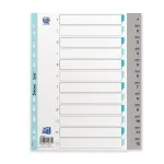 Oxford A4 plastikiniai skyrikliai, 12 dalių, numeruoti 1-12, pilki, PP 0,12 mm, Euro-Punched 400033989