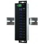 EXSYS EX-1110HMVS-WT pramoninis 10 portų USB 3.2 Gen 1 &scaron;akotuvas, montuojamas ant DIN bėgio, metalinis, 5Gbps