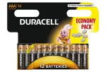 Duracell AAA &scaron;arminė baterija, 1.5 V, 12 vnt., juoda/bronzinė/sidabrinė