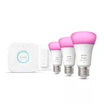 Philips Hue White and Colour Ambience komplektas &ndash; 3&times; E27 11W lemputės, Bluetooth/Zigbee, reguliatorius