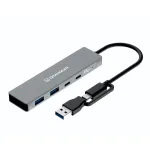 USB stotelė GrauGear G-HUB2C2A-10G &mdash; 4 prievadų USB 3.2 Gen 1 (2x Type-C, 2x Type-A), 10 Gbit/s, 100 W, aliuminis, pilka