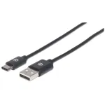 Manhattan USB-C į USB-A laidas, 2 m, Vyri&scaron;kas į Vyri&scaron;ką, Juodas, 480 Mbps (USB 2.0), Hi-Speed USB, Viso gyvenimo garantija