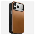 Nomad Modern Leather Folio dėklas iPhone 17 Pro Max &ndash; Tan (rudas), tinka iki 17,5 cm (6,9 colio) ekranui, 4 kortelių ki&scaron;enės